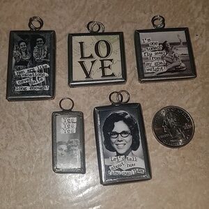 5 RARE Vintage doublesided conversation charms